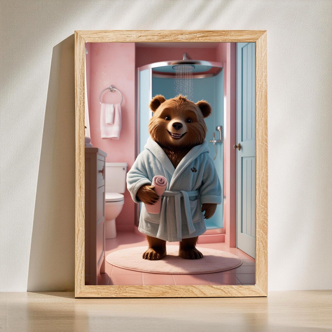 Relaxing Spa Bear, Cozy Bathroom Decor Art Print