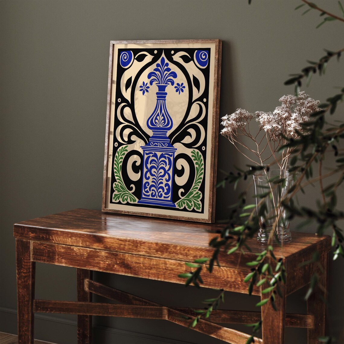 Art Nouveau Blue Floral Vase Decorative Botanical Home Wall Art - Image 2