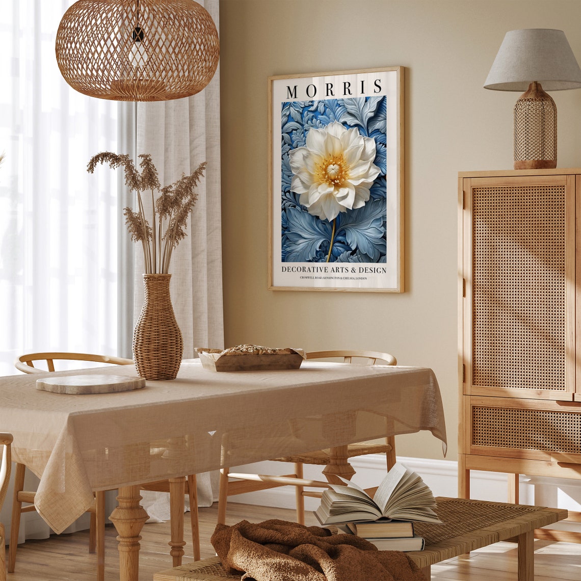 Morris Decorative Arts Design White Flower Blue Exhibition Poster - Image 2