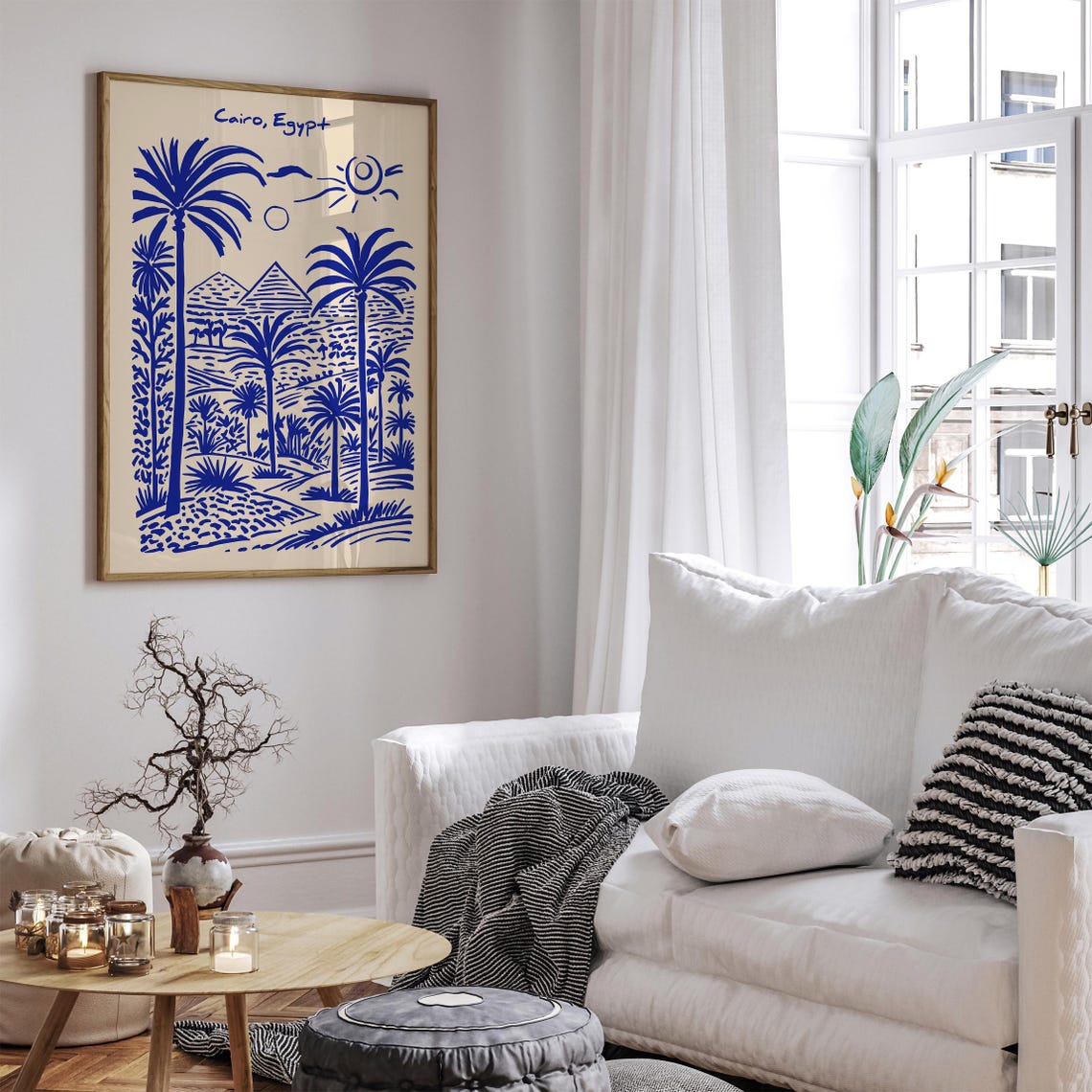 Cairo Egypt Blue Pyramids Palm Trees Sunny Travel Art Poster - Image 6