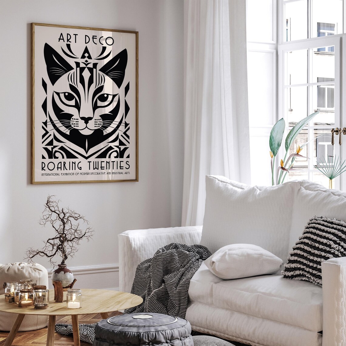 Art Deco Roaring Twenties Black and White Geometric Cat Poster - Image 5