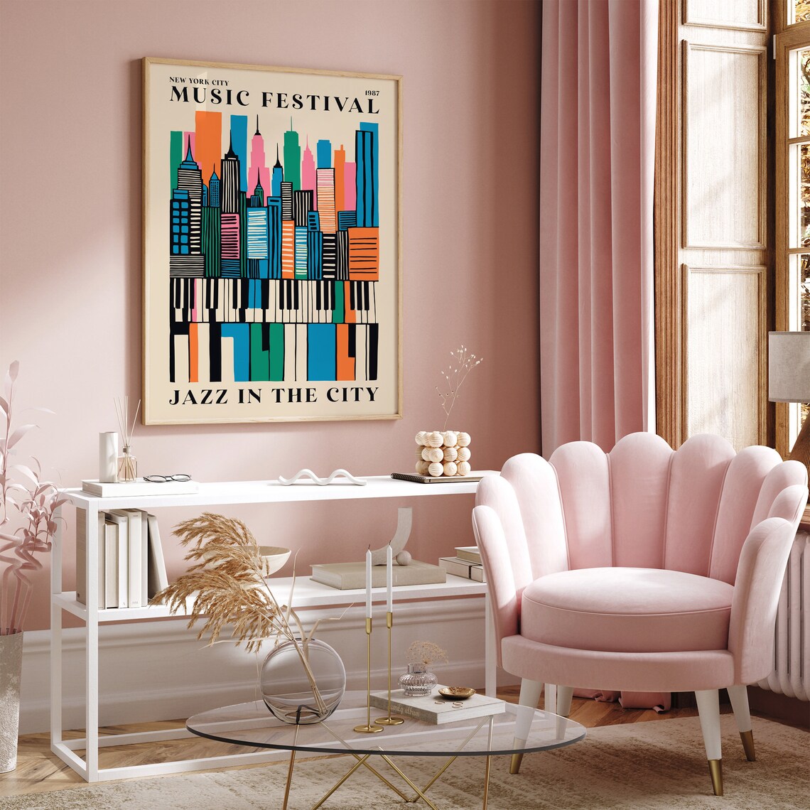 New York City 1987 Jazz Music Festival Colorful Skyline Poster - Image 4