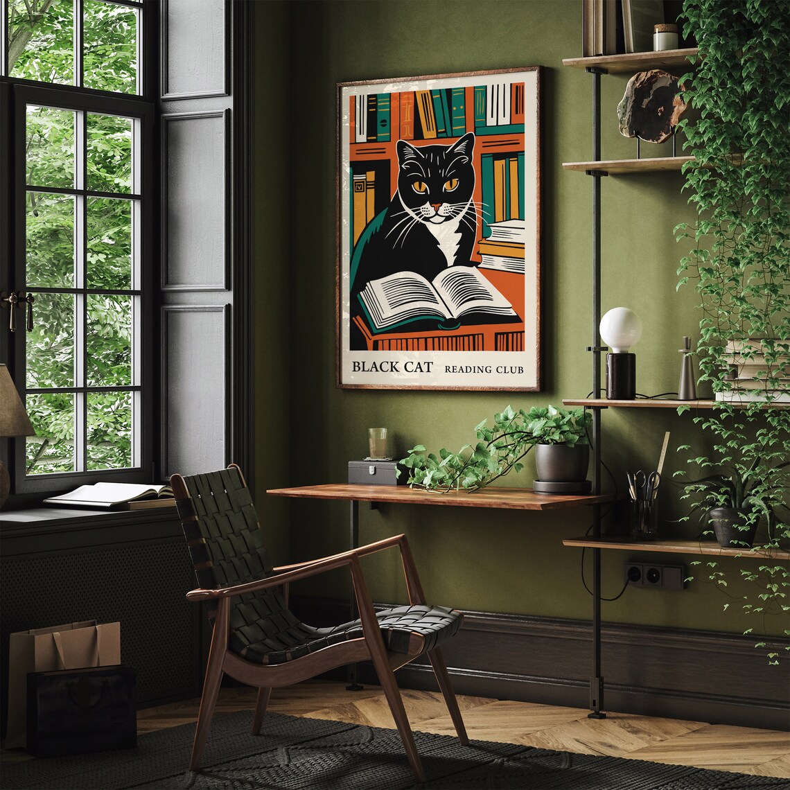 Retro Black Cat Reading Club Library Book Lover Vintage Poster - Image 3