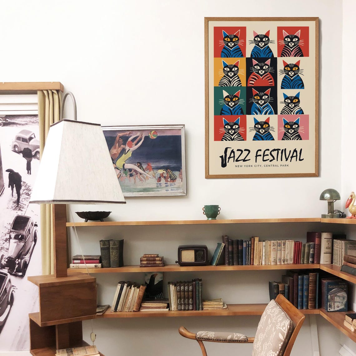 New York City Jazz Music Festival Print Central Park Cats Poster Music Festival Wall Art Gift Idea For Cat Owners Funny Animal Print - Image 2