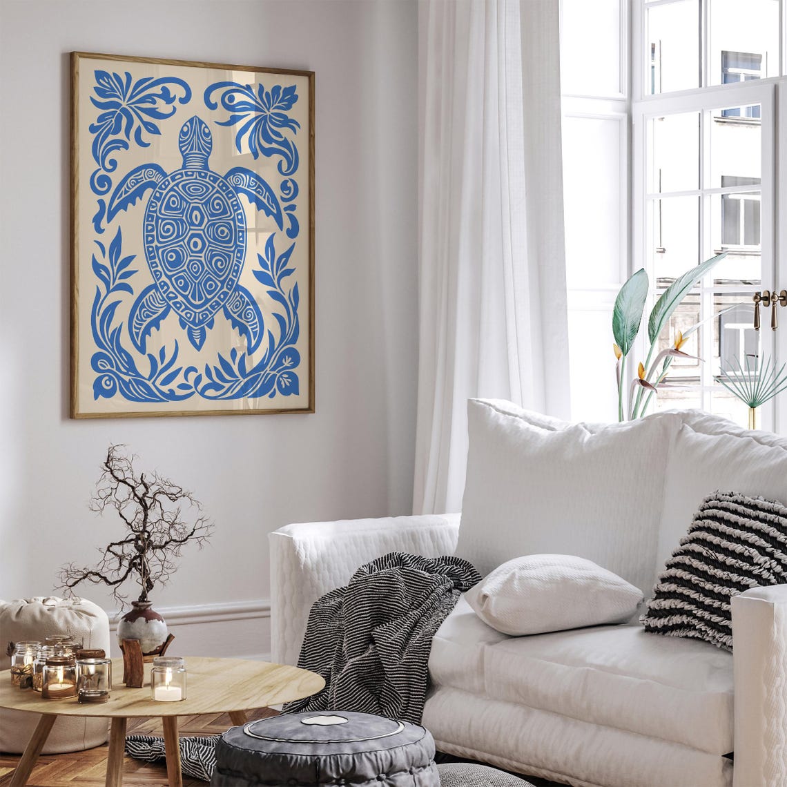 Blue Patterned Sea Turtle Folk Art Ocean Animal Wall Decor Poster - Image 6