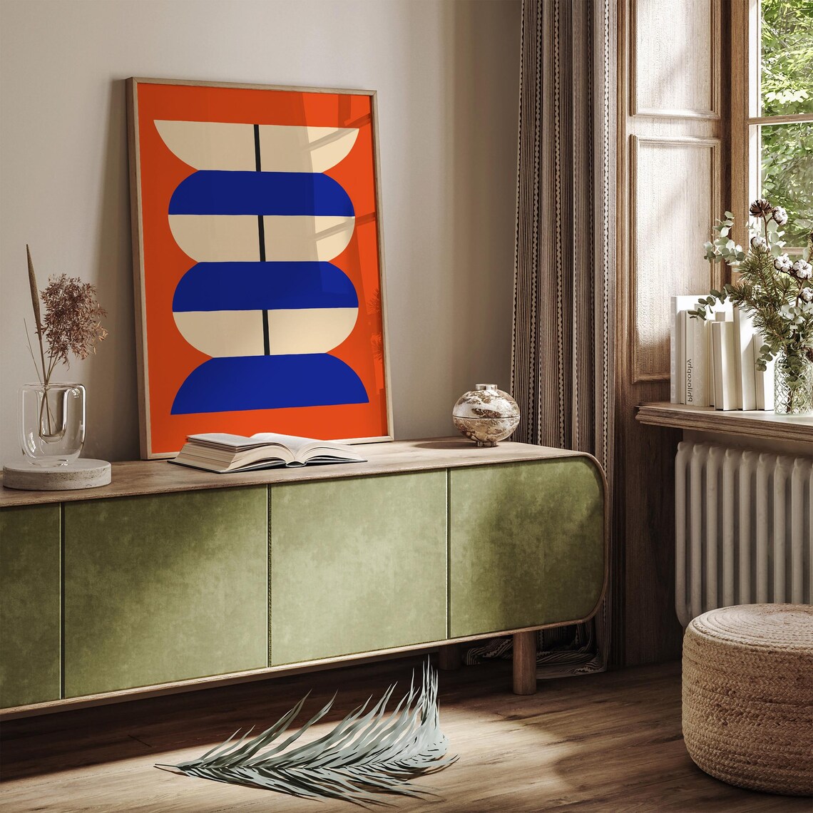 Red Blue Cream Geometric Circles Bauhaus Abstract Art Poster - Image 3