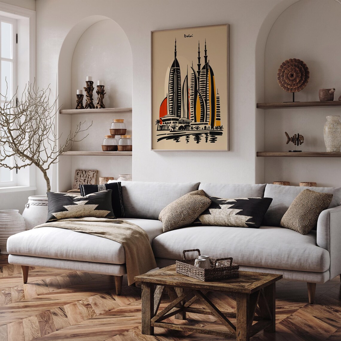 Dubai Black Ink Skyscraper Skyline Red Sun Modern Travel Poster - Image 5