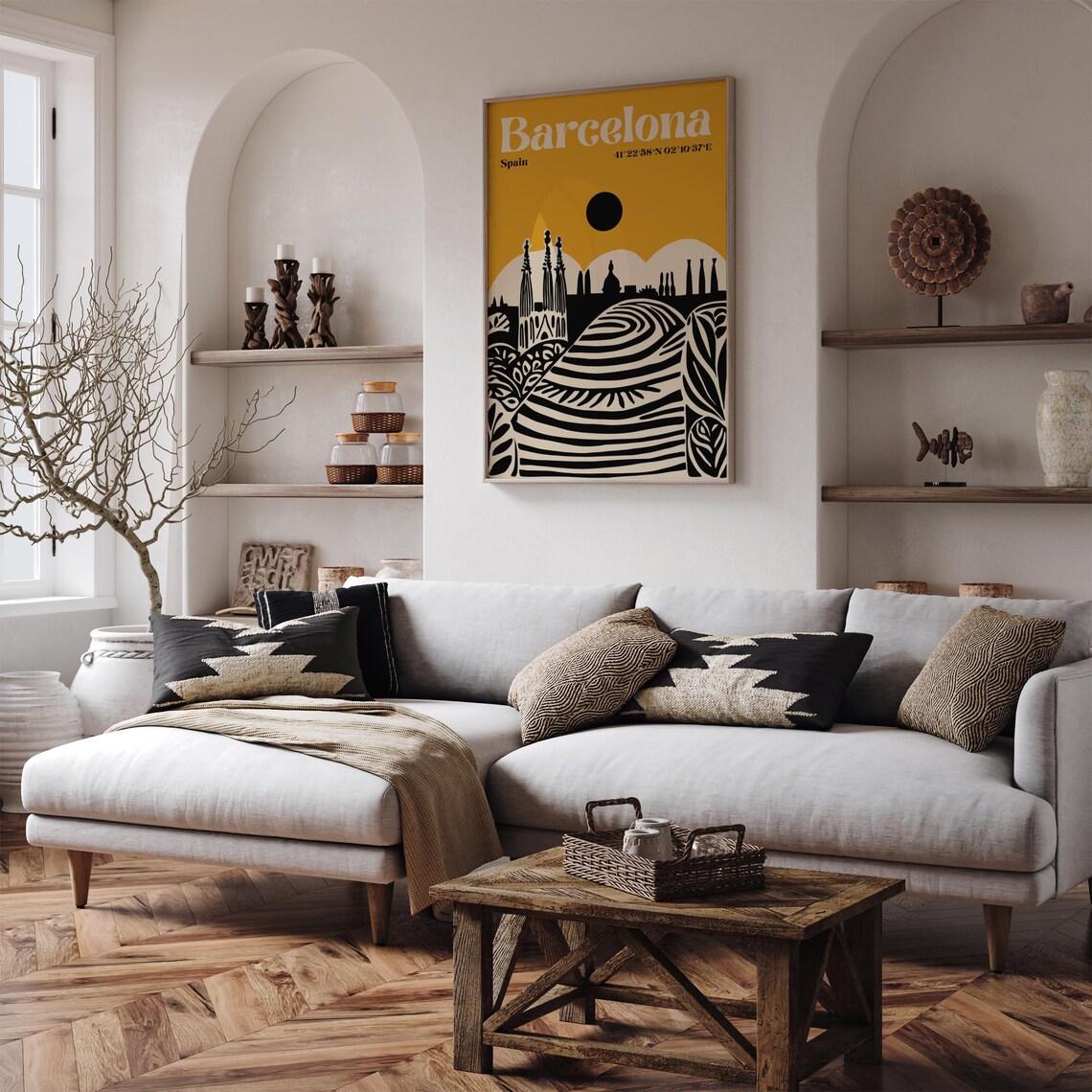 Barcelona Mustard Yellow Sagrada Familia Sun Travel Skyline Poster - Image 5