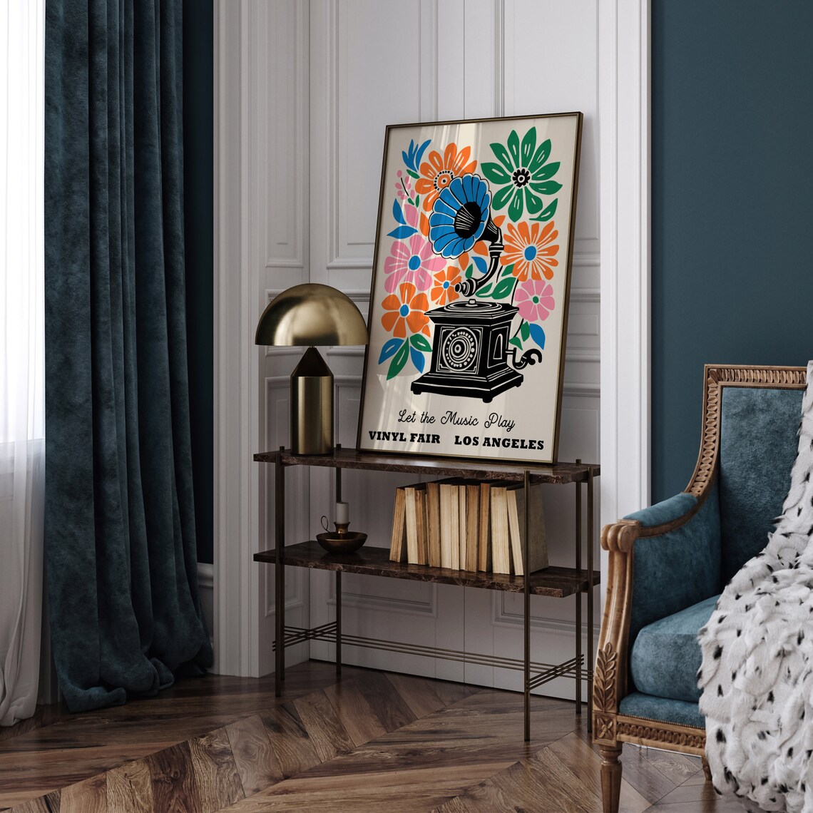 Let the Music Play Vinyl Fair Los Angeles Floral Gramophone Poster - Image 4