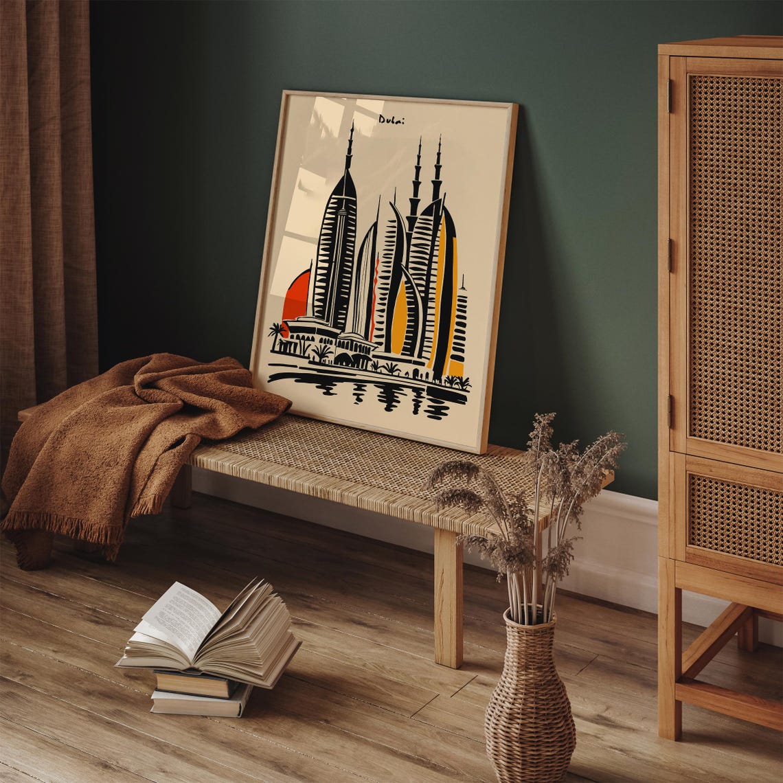 Dubai Black Ink Skyscraper Skyline Red Sun Modern Travel Poster - Image 4