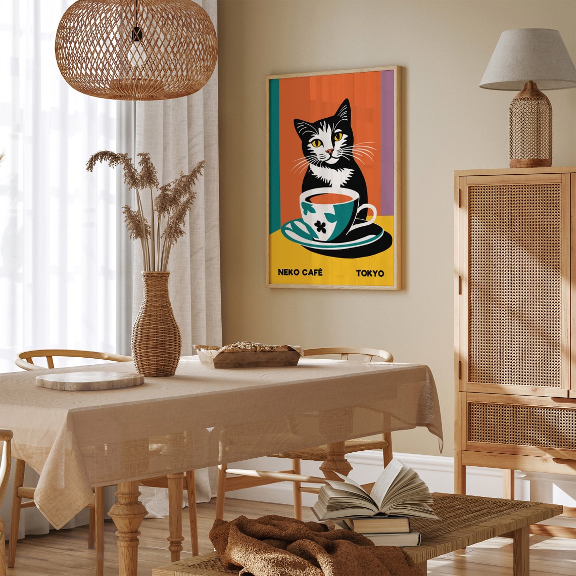 Tokyo Neko Café Black Cat With Teacup Bold Retro Pop Art Poster - Image 6