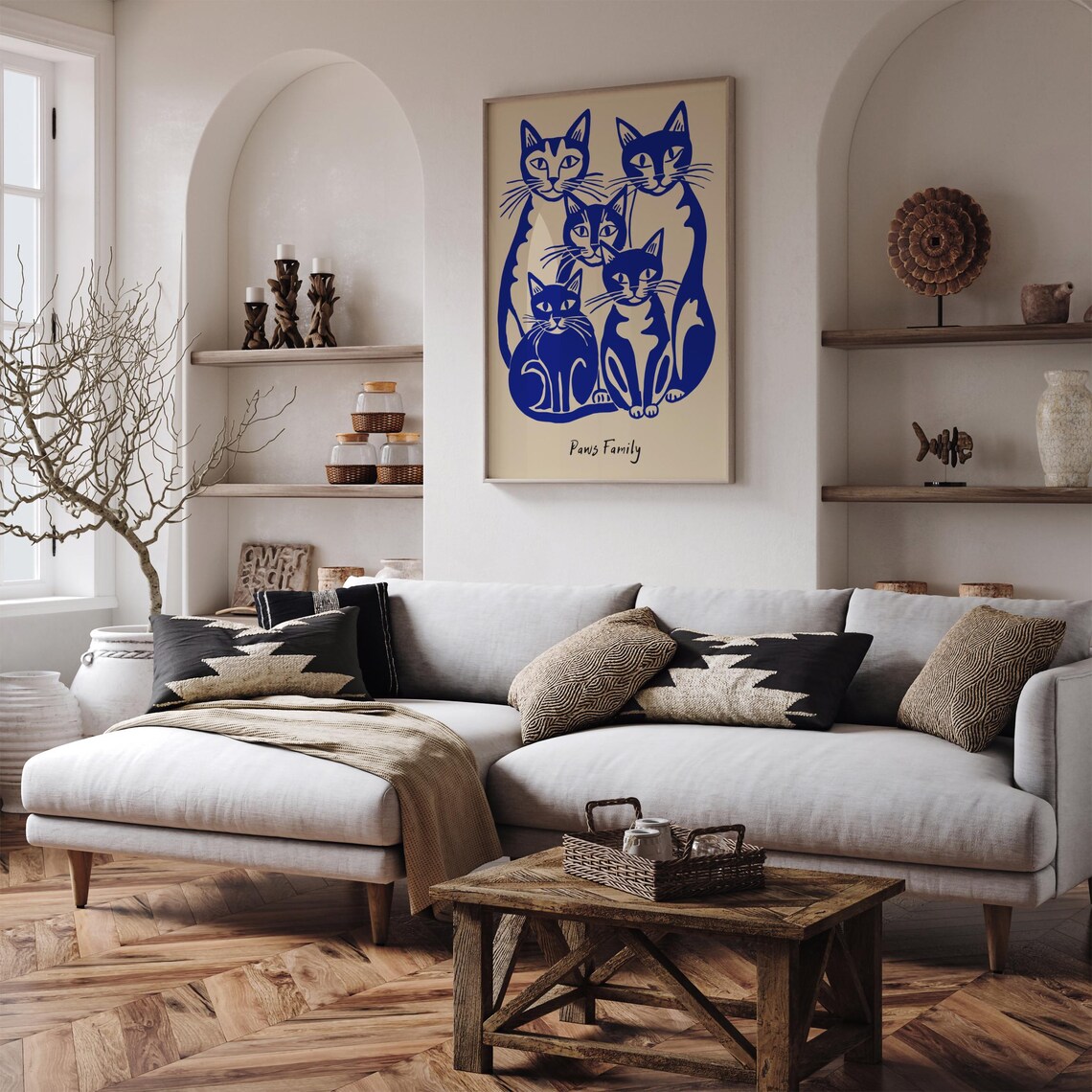 Blue Indigo Cat Family Retro Paws Family Feline Portrait Poster - Image 2