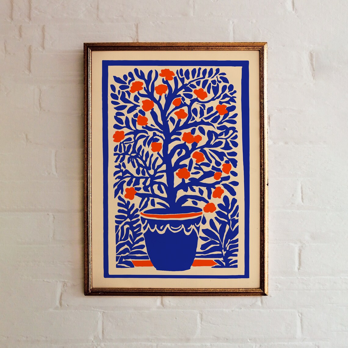 Indigo Blue Botanical Tree Orange Blossoms Matisse Style Poster - Image 3