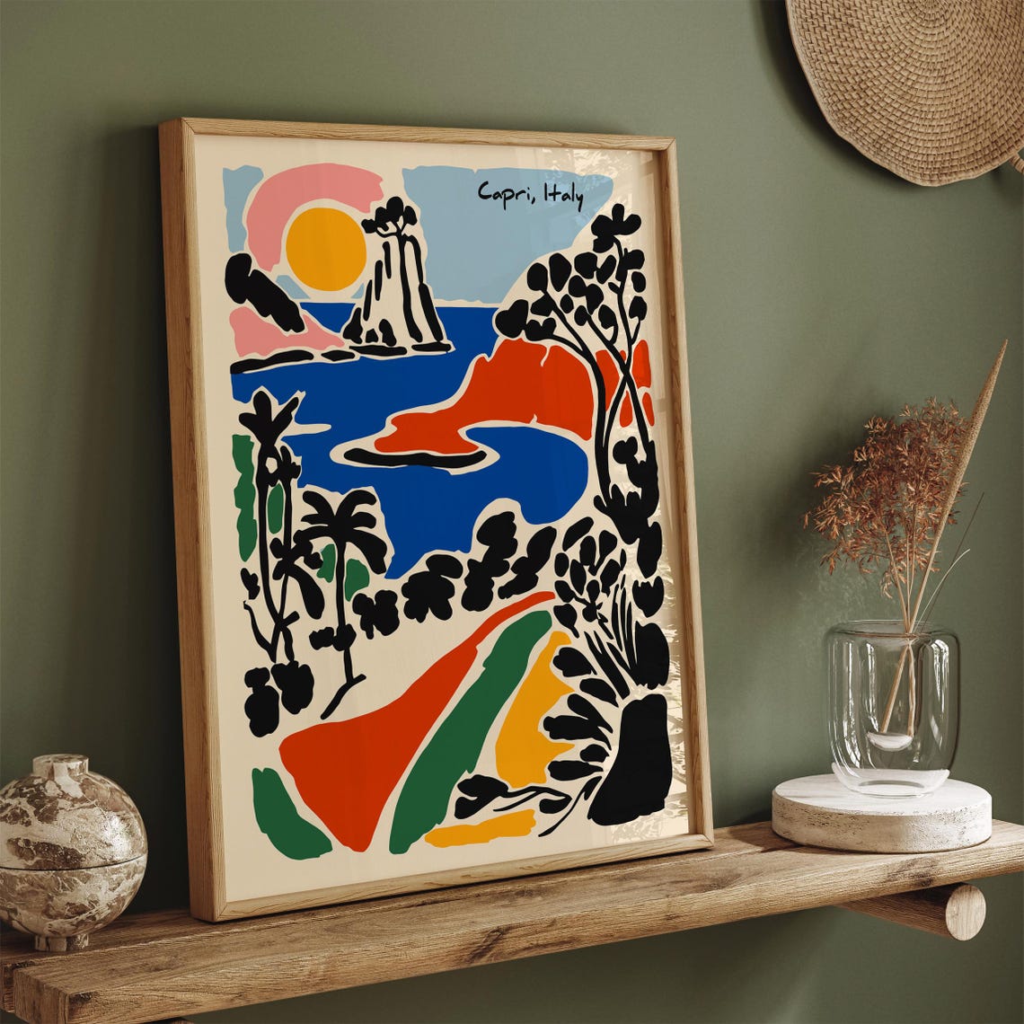 Capri Italy Sunset over Faraglioni Rocks Coastal Artwork Poster
