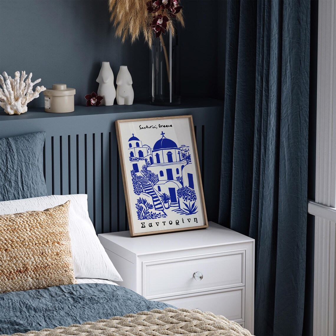 Santorini Greece Blue And White Church Illustration Art Poster - Image 5