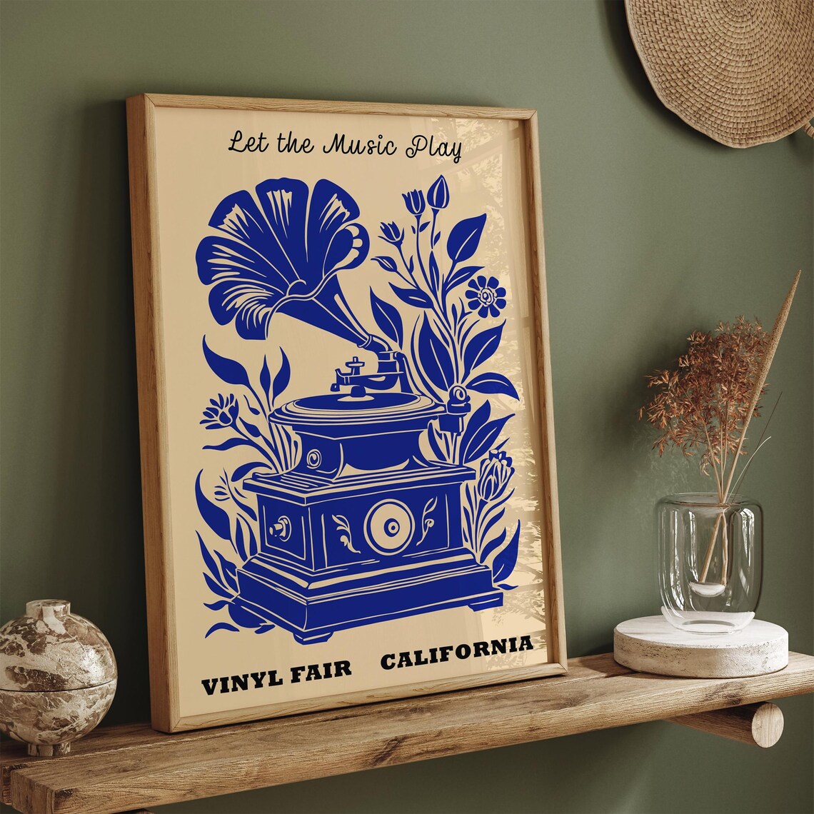 Vinyl Fair California Let the Music Play Floral Gramophone Poster - Image 4