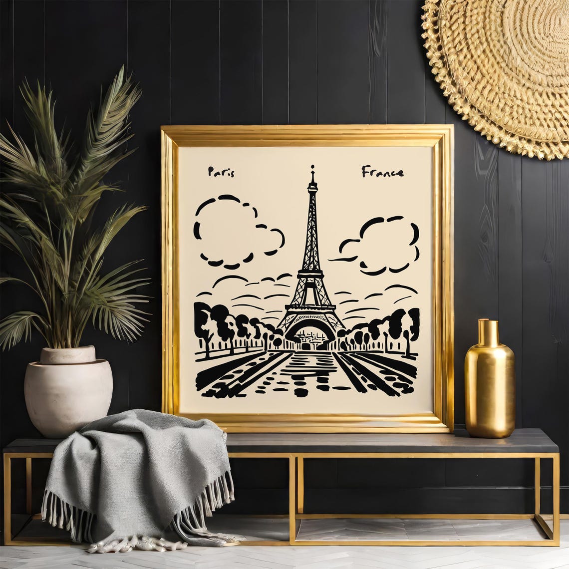 Paris Eiffel Tower Black Ink Sketch French Landmark Art Poster - Image 3