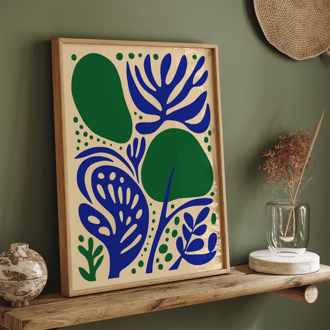 Abstract Organic Blue Green Shapes Mid Century Botanical Poster - Image 3