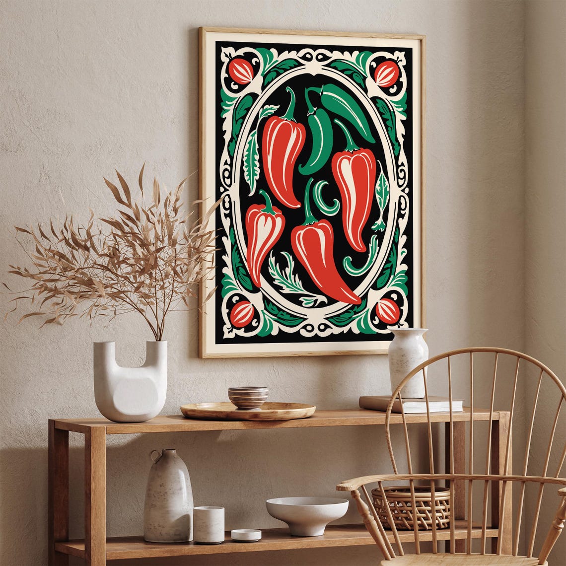 Rococo Red and Green Peppers Poster with Ornate Kitchen Artwork - Image 2