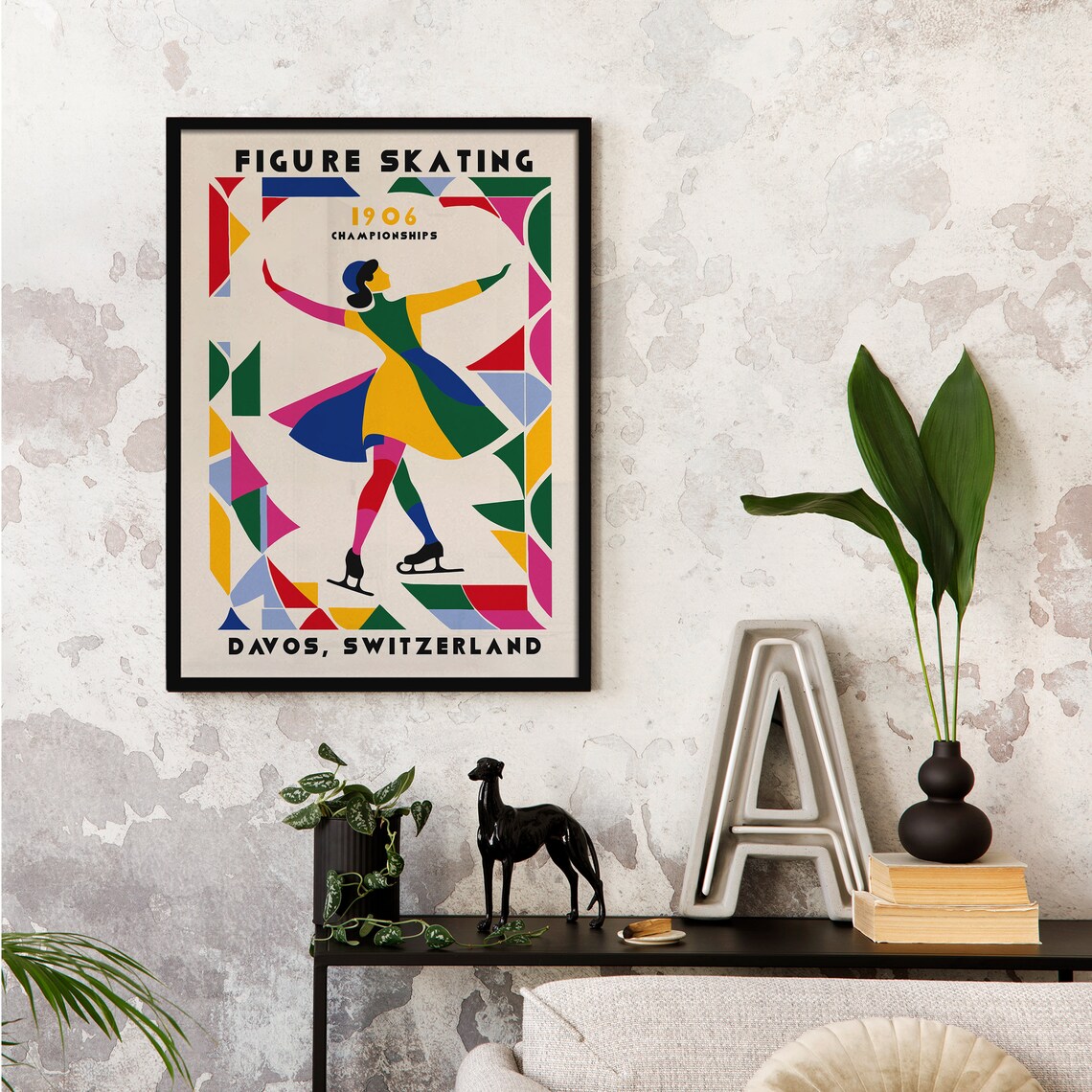 1906 Davos Figure Skating Championships Geometric Sports Poster - Image 2