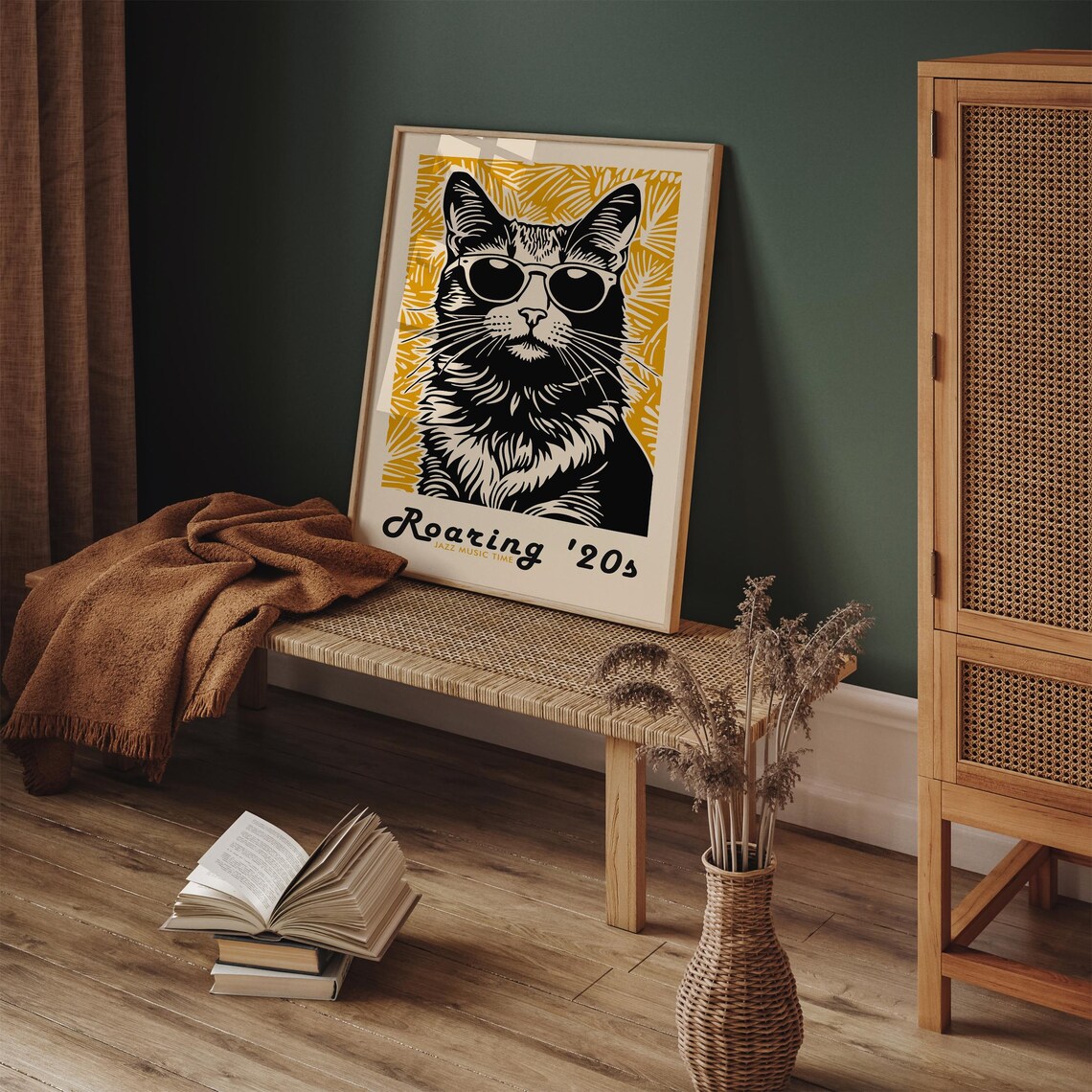 Roaring Twenties Jazz Music Time Cat Sunglasses Retro Art Poster - Image 4