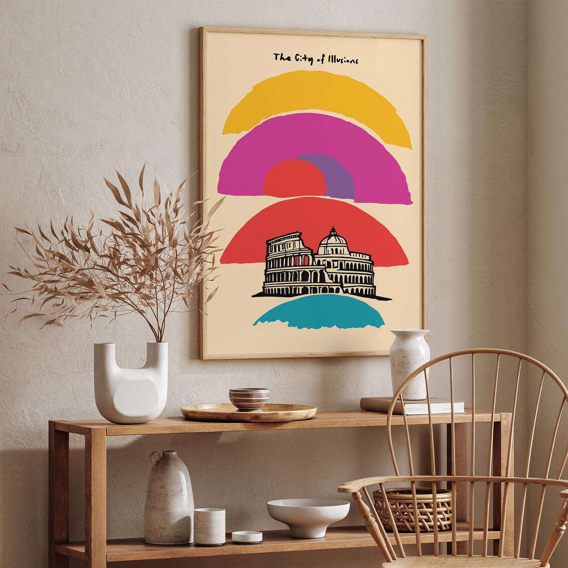 The City of Illusions Rome Colosseum Rainbow Sunset Travel Poster - Image 2