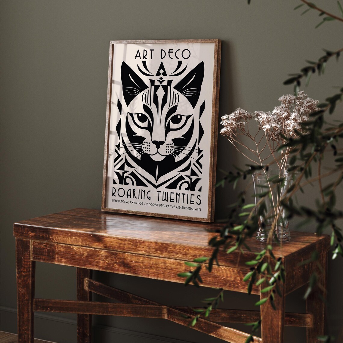 Art Deco Roaring Twenties Black and White Geometric Cat Poster - Image 2