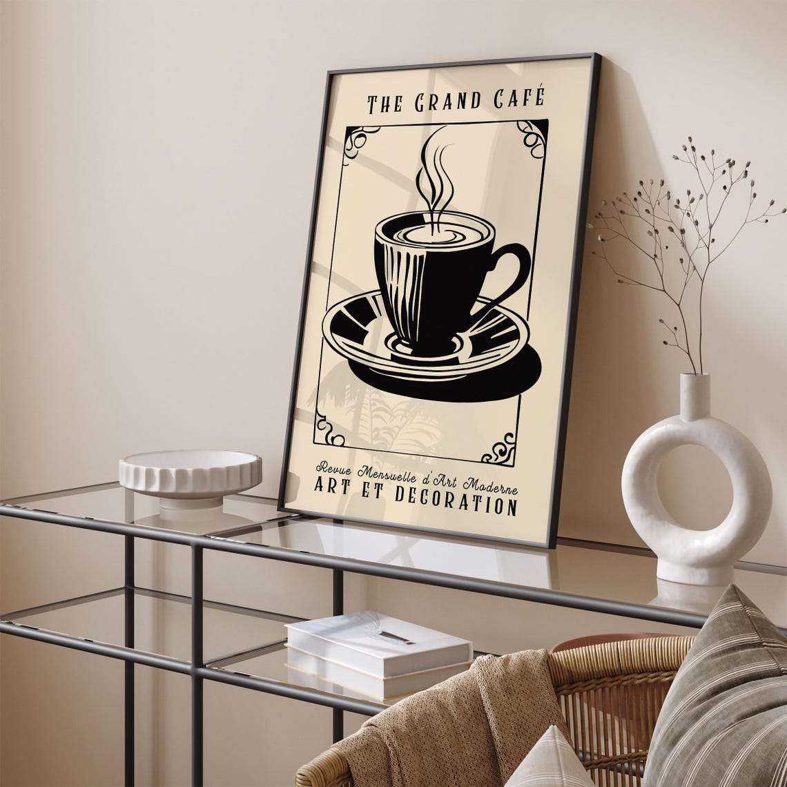 The Grand Cafe Art Deco Coffee Cup Beige Black Vintage Style Poster - Image 5