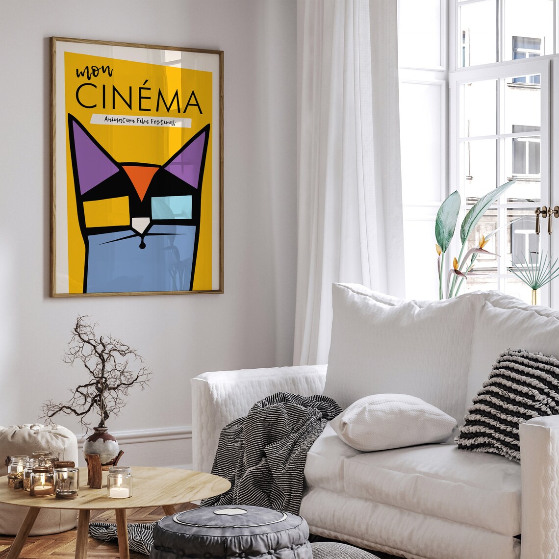 Mon Cinema Animation Film Festival Yellow Cat Face Retro Poster - Image 3