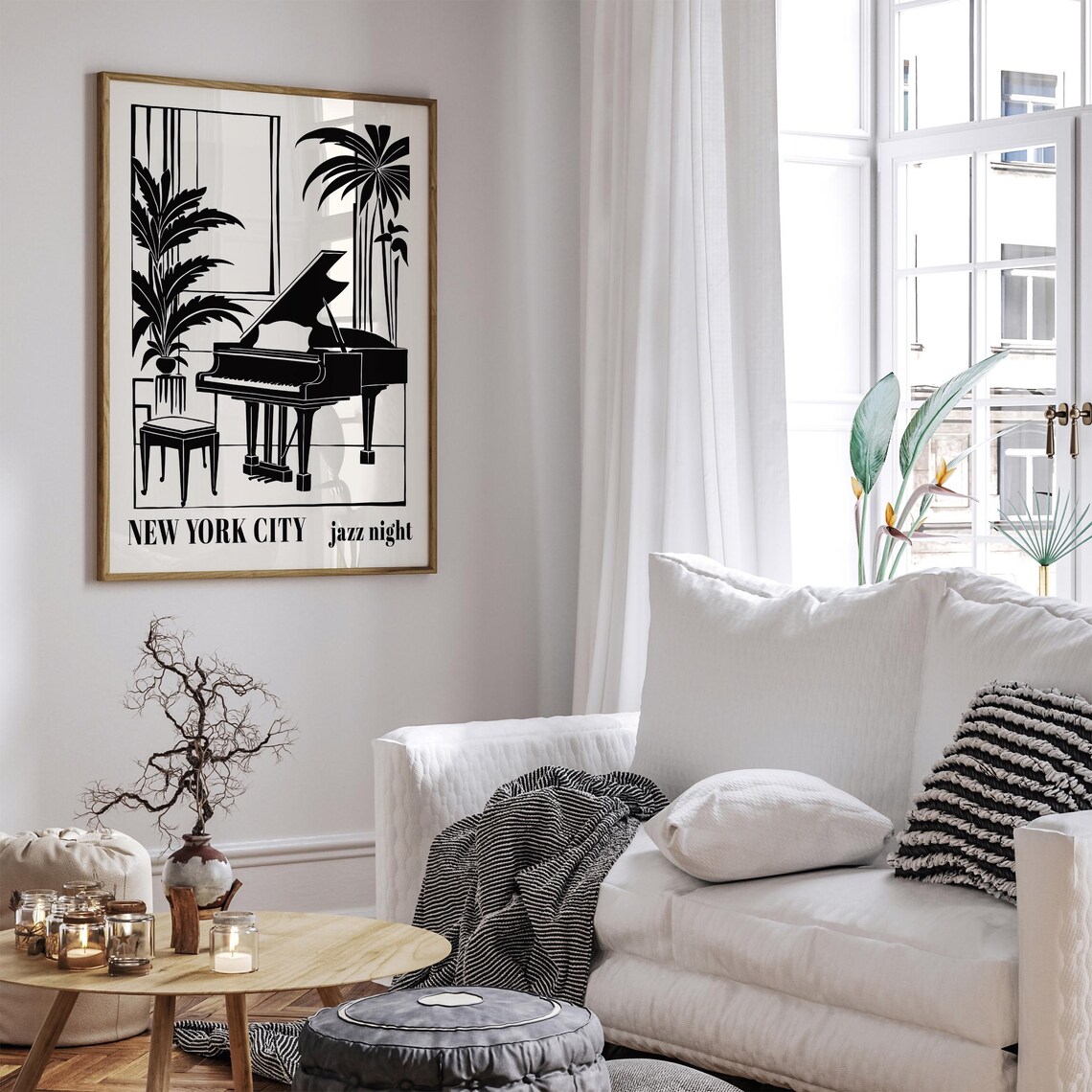 New York City Jazz Night Grand Piano Palm Window Scene Poster - Image 6