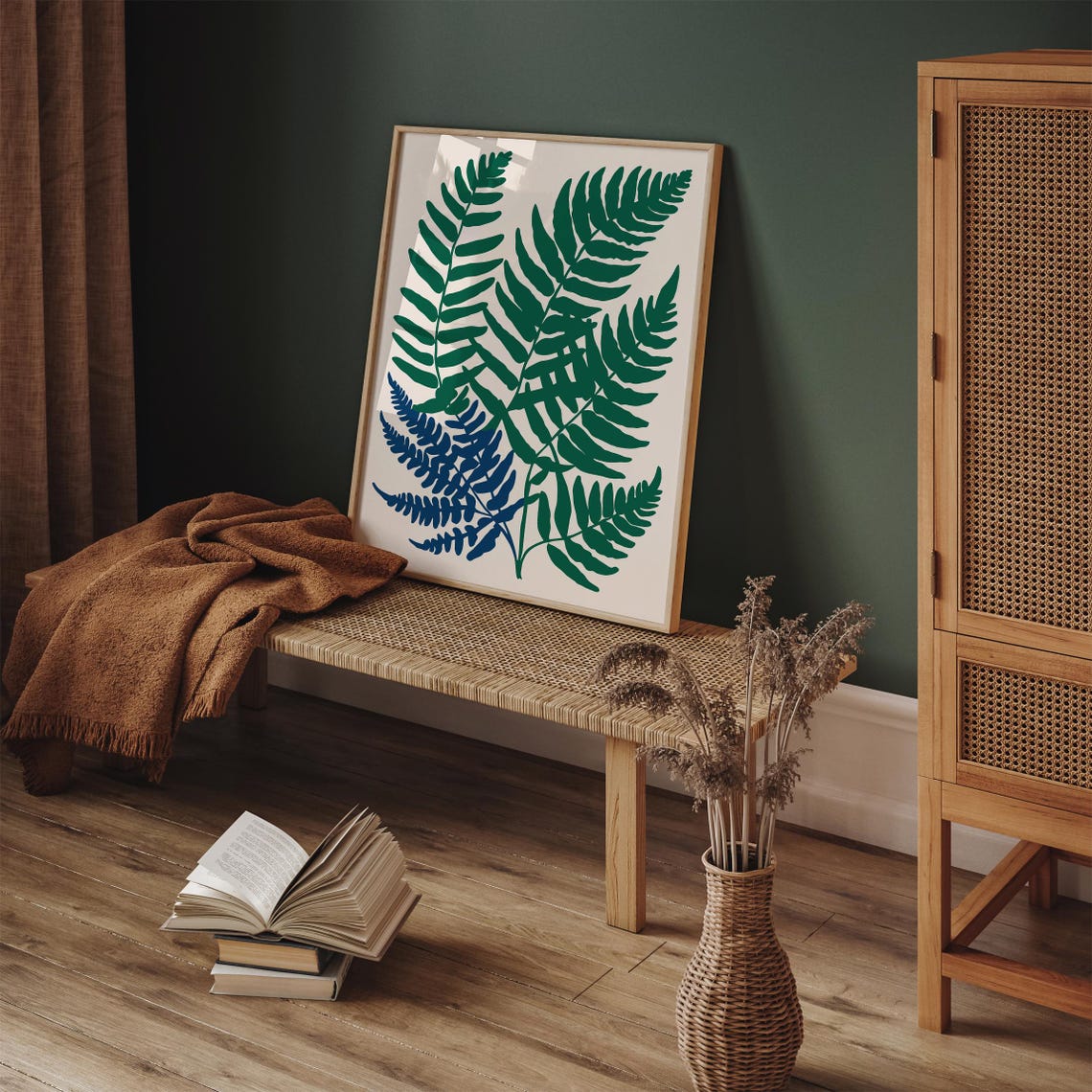 Green Fern Fronds Botanical Two Tone Layered Nature Decor Poster - Image 2