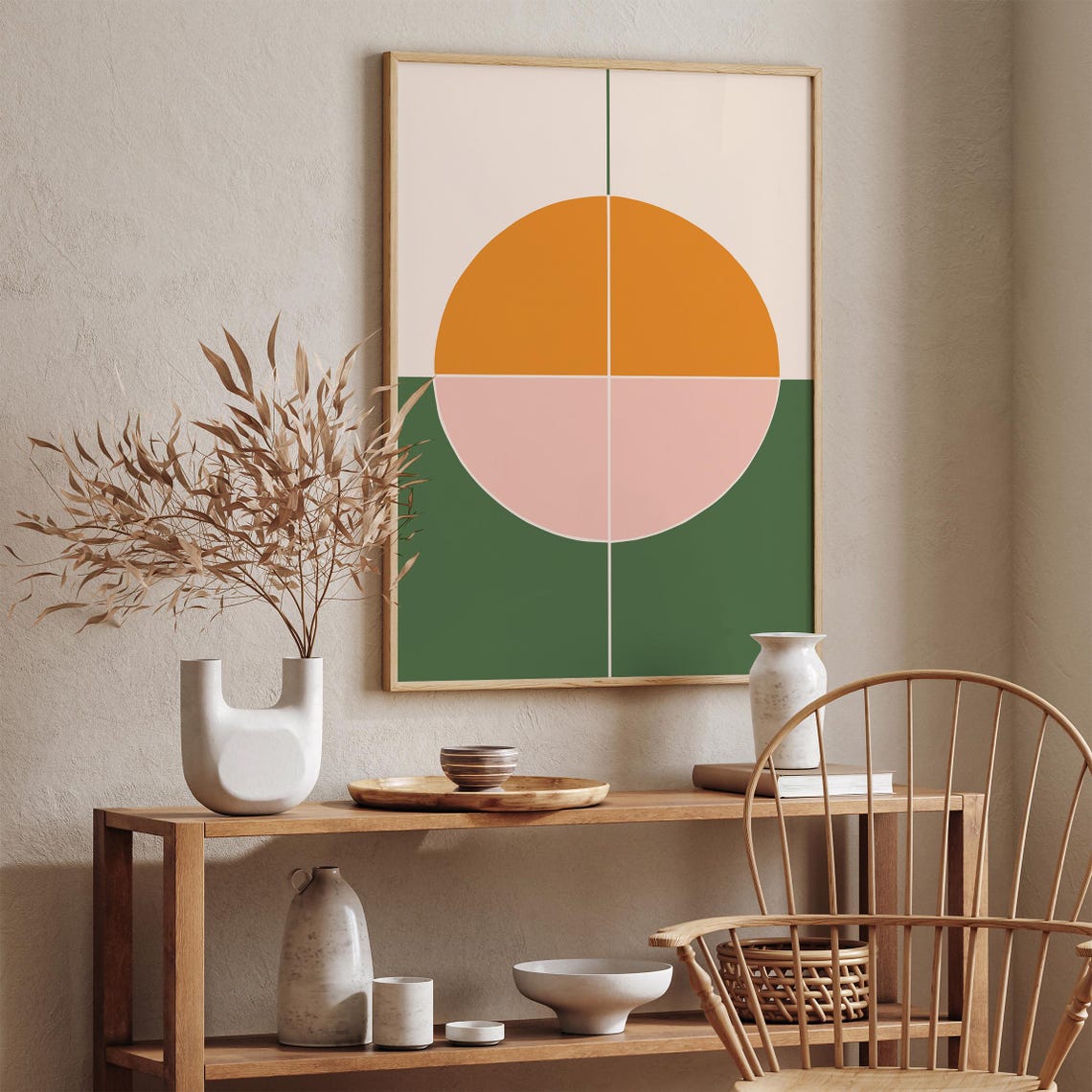 Mid Century Modern Orange Pink Green Circle Abstract Art Poster - Image 6