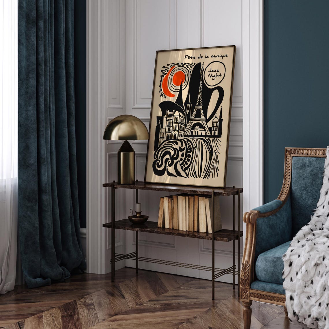 Fête de la Musique Jazz Night Paris Eiffel Tower Waves Ink Poster - Image 5