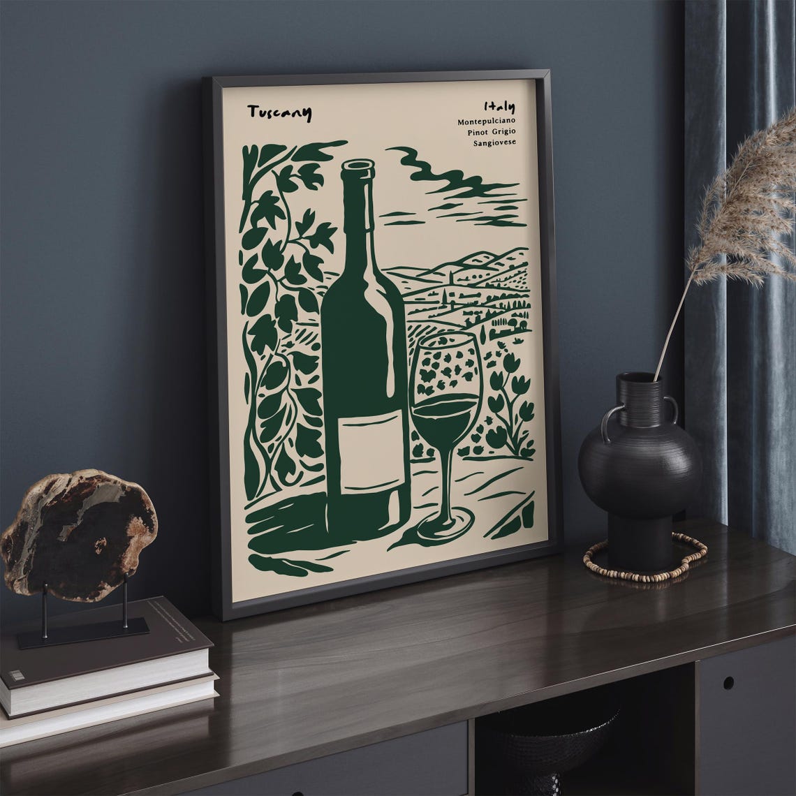 Tuscany Italy Green Travel Wine Poster Vintage Scenic Tuscany Vineyard Art Print Italian Countryside Wall Art Honeymoon Wine Lover Gift - Image 3