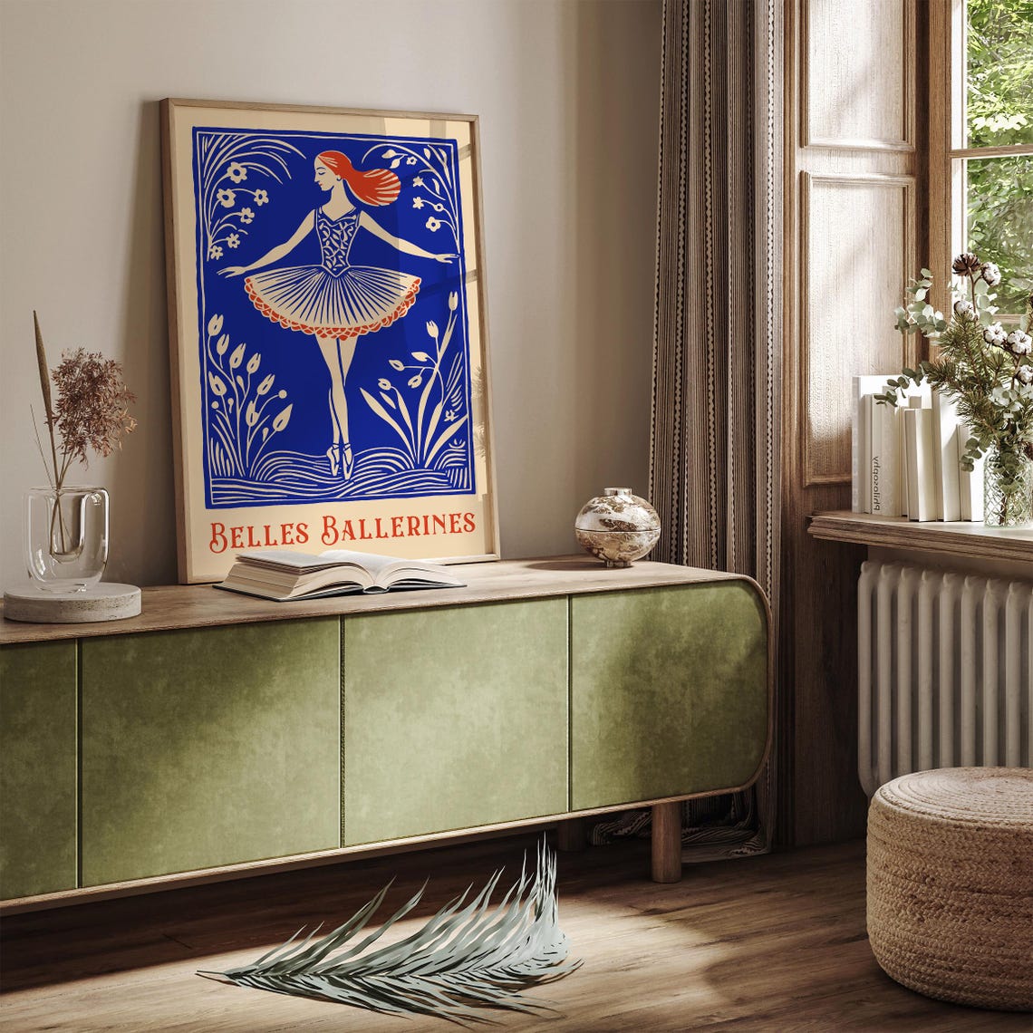 Stunning Belles Ballerines Cobalt Blue Linocut Dancer Poster - Image 3