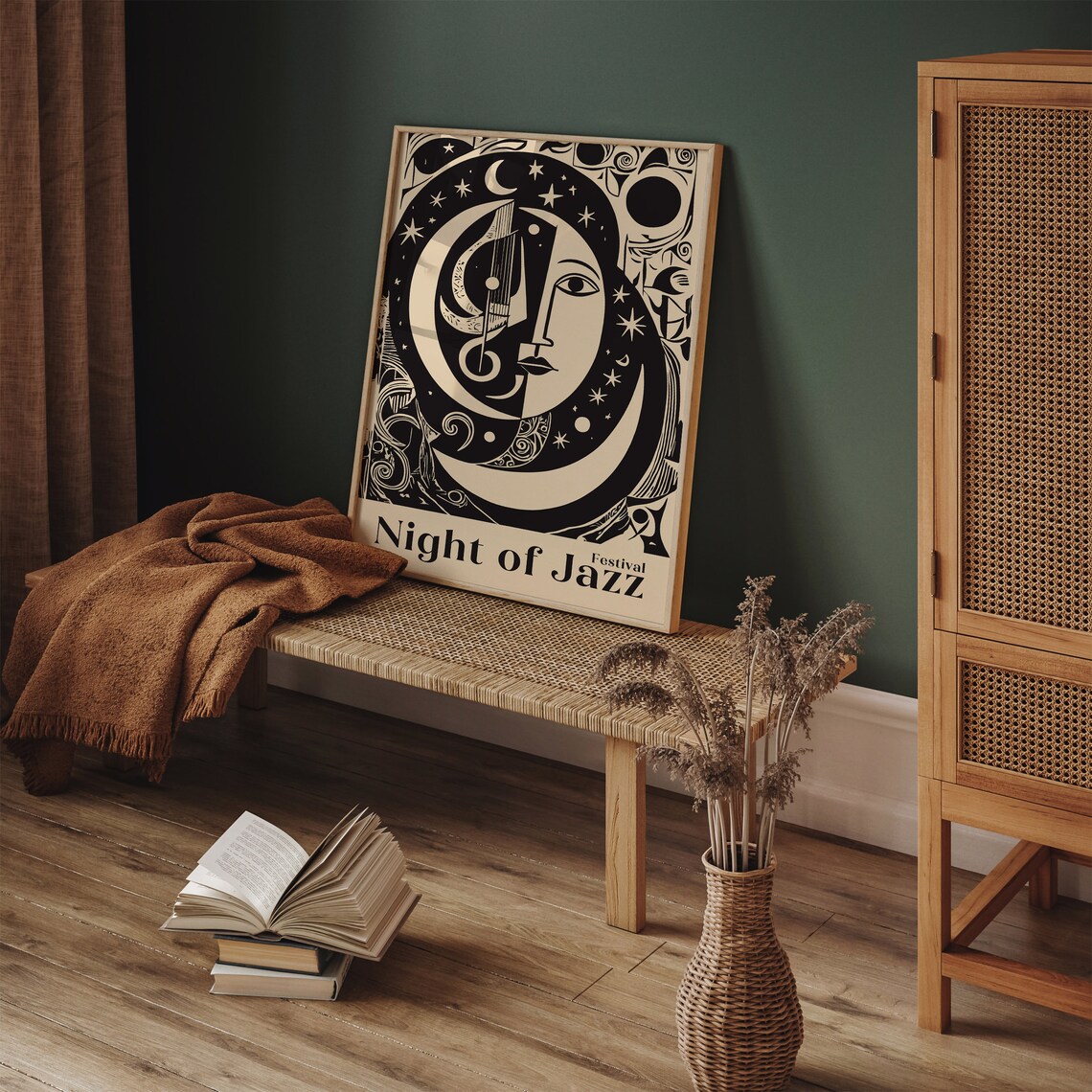 Night of Jazz Festival Art Deco Moon Stars Music Retro Art Poster - Image 4