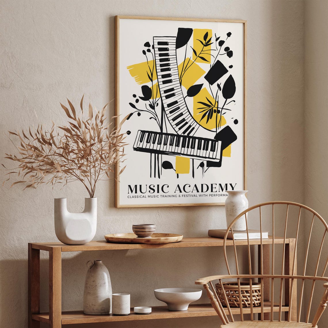 Music Academy Yellow Piano Keys Botanical Modern Graphic Poster - Image 3