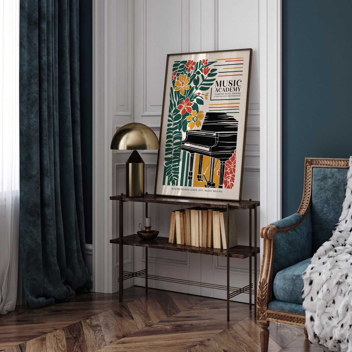 Music Academy Classical Piano Poster with Floral Art Deco Design - Image 4