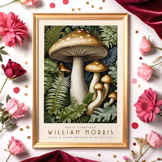 Luxury Mushroom Poster Botanical Wall Art Fauna Flora Motif Classique Print Edition Elegant Mushroom And Fern Art Print William Morris
