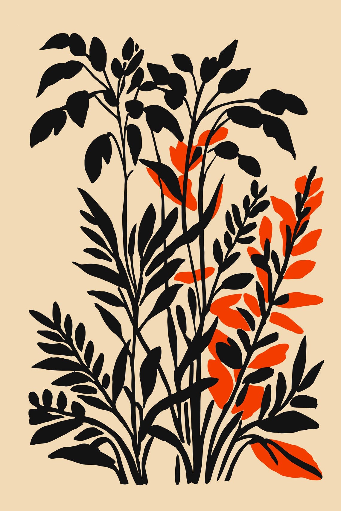 Black Orange Leaf Silhouette Minimalist Botanical Art Poster - Image 6