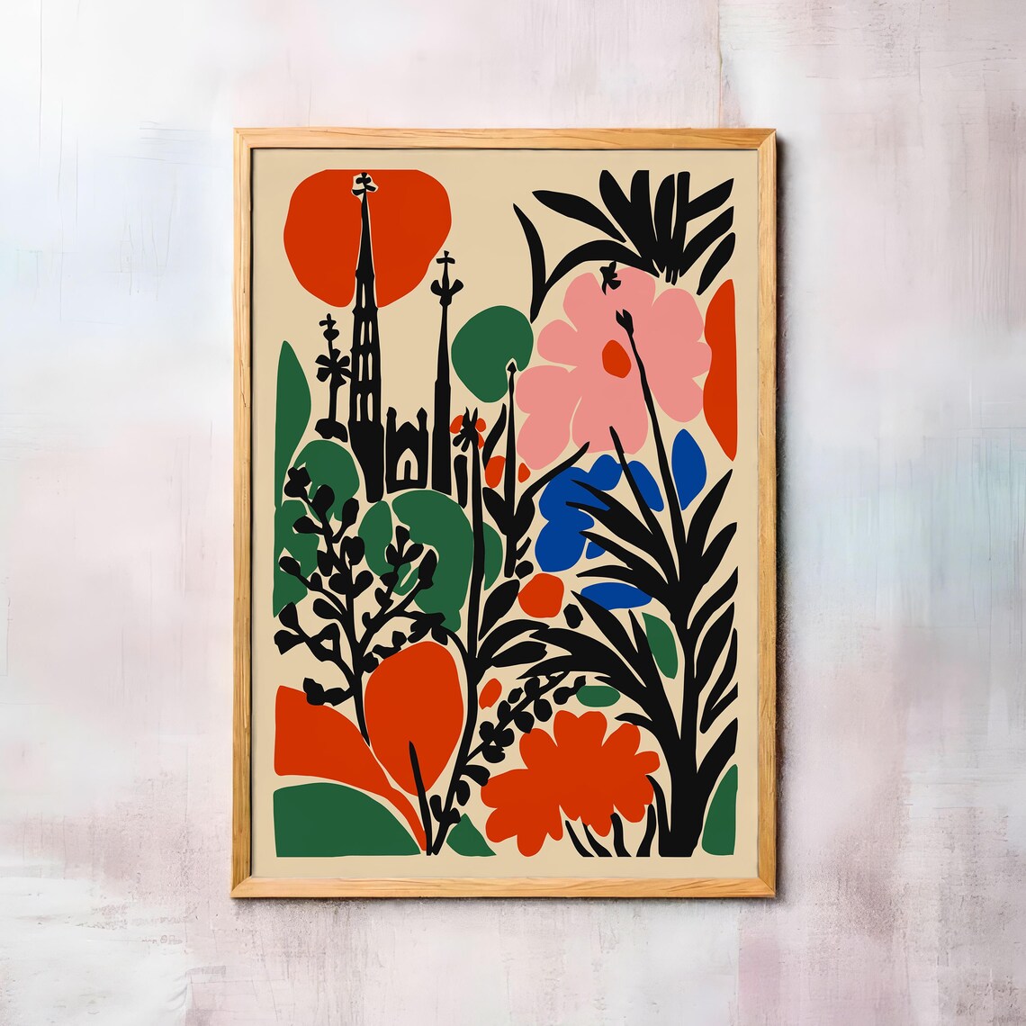 Barcelona Abstract Botanical with Sagrada Familia Spires Poster