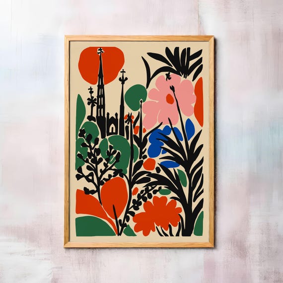 Bold Abstract Barcelona Art Print Vibrant Floral Design Modern Colorful Wall Art Contemporary Art Botanical Poster Travel Poster 2025