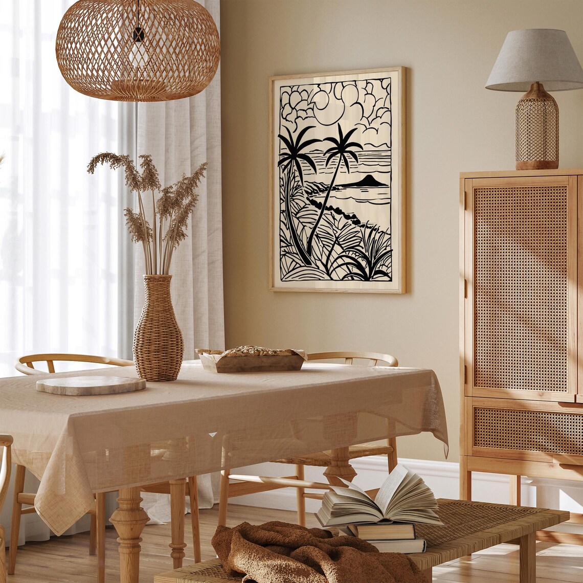 Thailand Palm Beach Black Beige Linocut Minimalist Travel Poster - Image 6