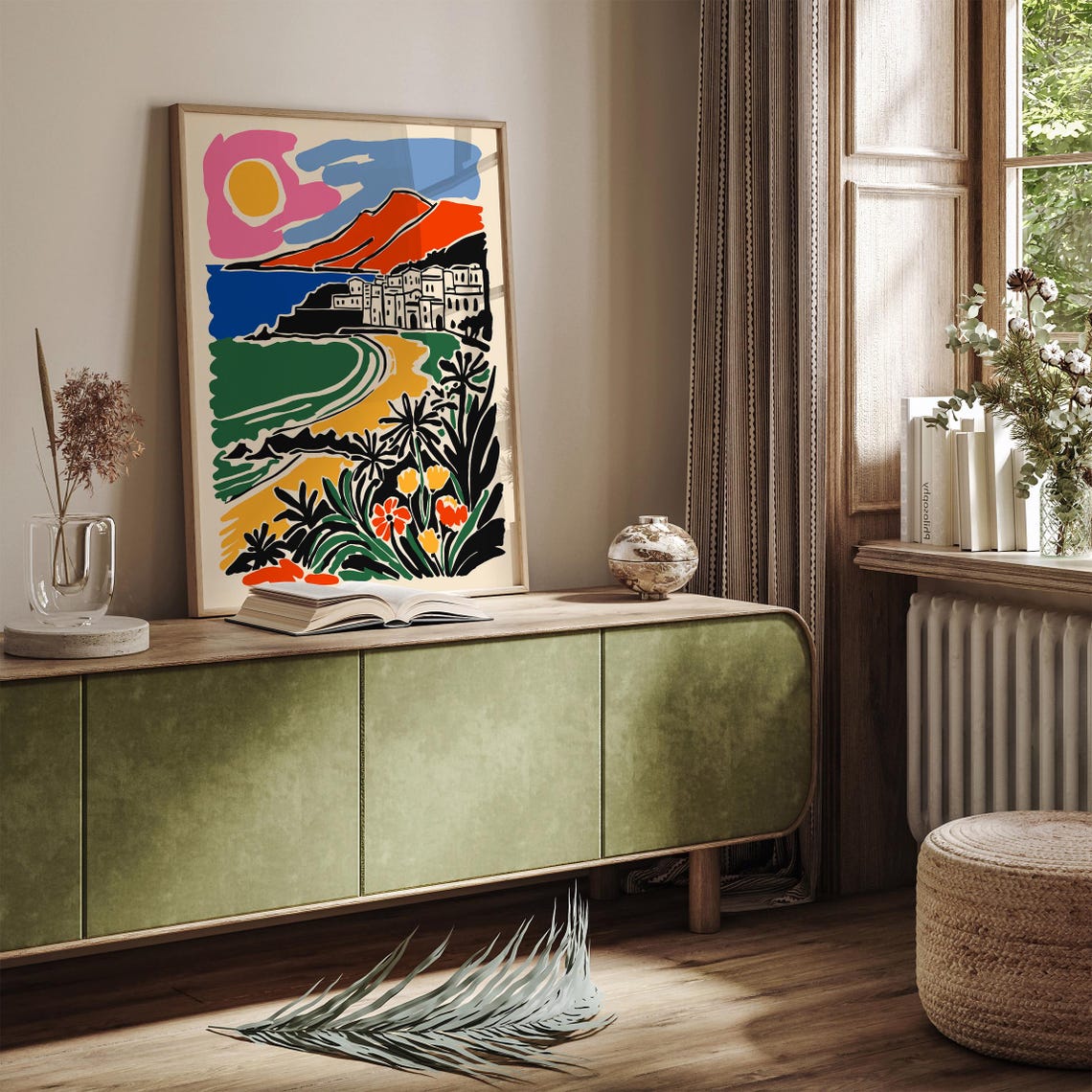 Colorful Mediterranean Coastal Town Sunset Beach Travel Poster - Image 2