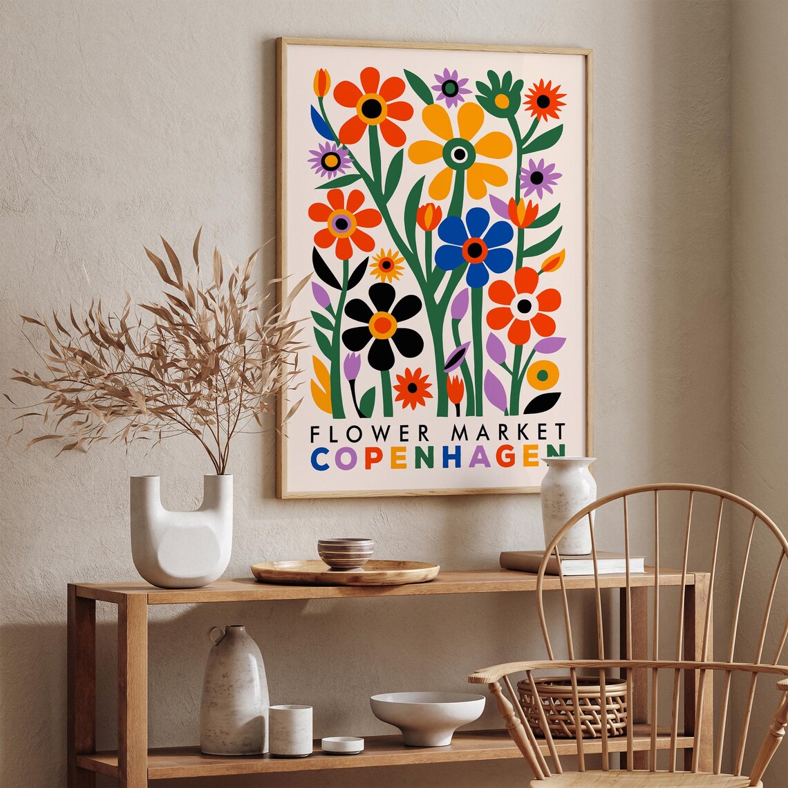 Flower Market Copenhagen Mid Century Modern Colorful Art Print - Image 3