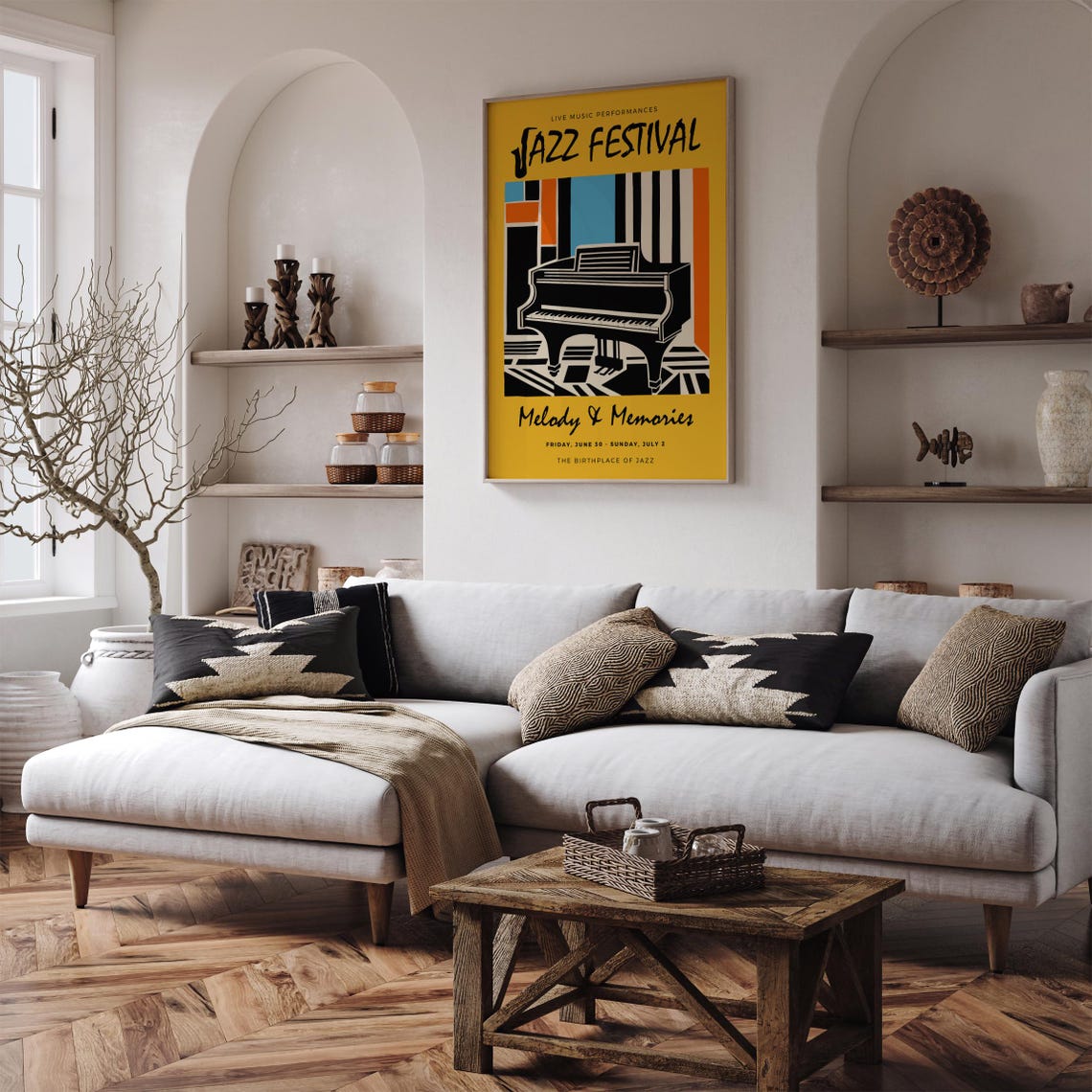 Vintage Jazz Festival Poster Music Festival Art Print Piano Concert Wall Decor Retro Music Poster Gift For Jazz Lovers Yellow Art Print - Image 3