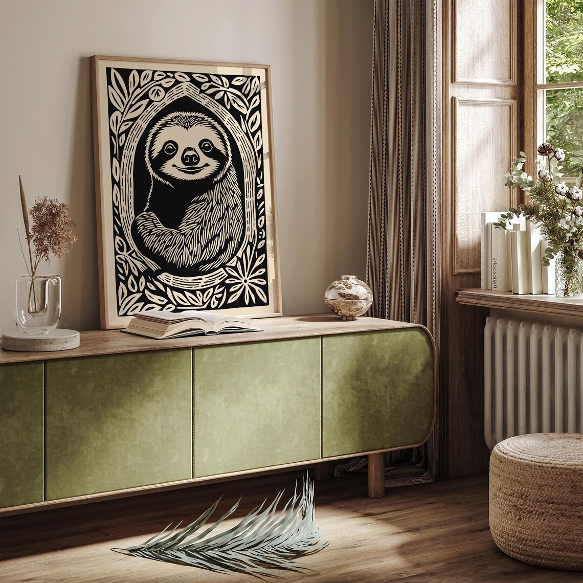 Vintage Woodcut Smiling Sloth Animal Portrait Vintage Poster - Image 4