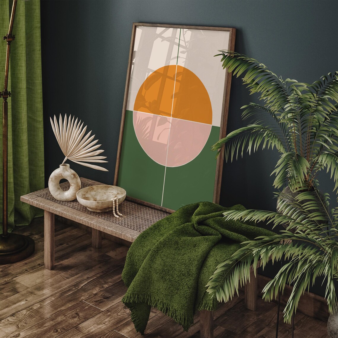 Mid Century Modern Orange Pink Green Circle Abstract Art Poster - Image 3