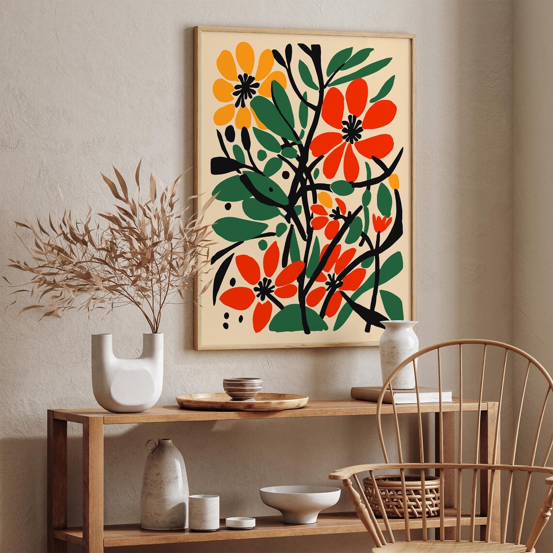 Bold Colorful Mid Century Floral Botanical Illustration Art Poster - Image 3