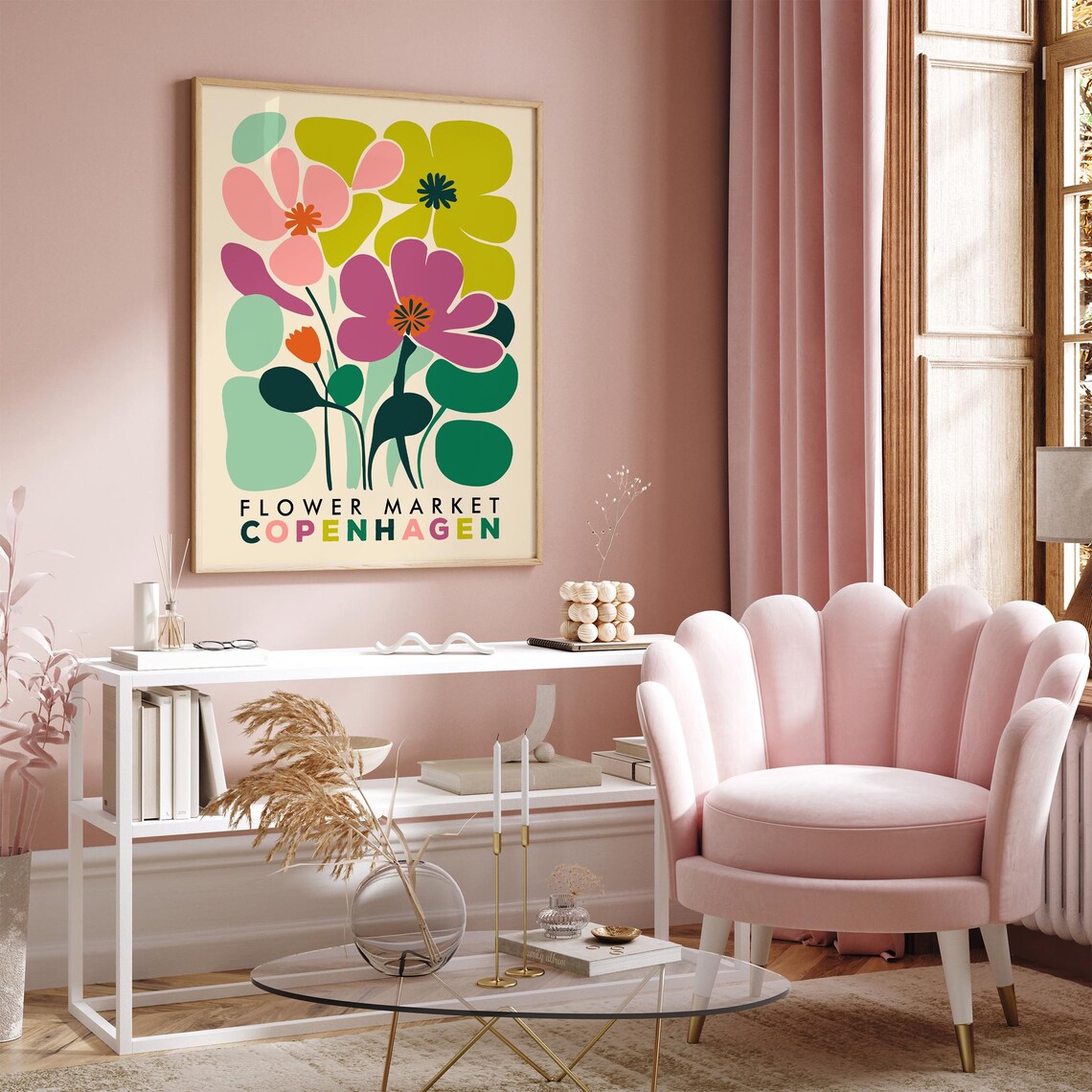 Bold Colorful Flower Market Copenhagen Mid Century Floral Poster - Image 5